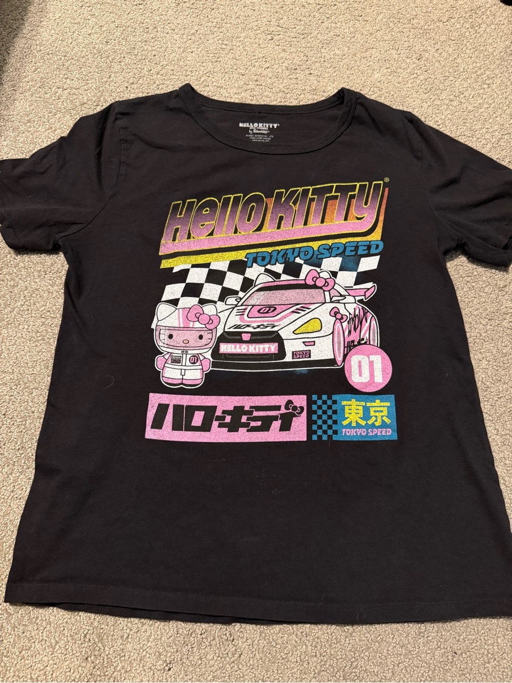 Sanrio Hello Kitty Tokyo Speed Graphic Tee - Black, Pink, Blue, Yellow, White
